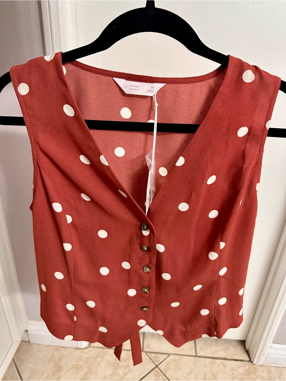 LC Lauren Conrad Polka Dot Button Front Vest